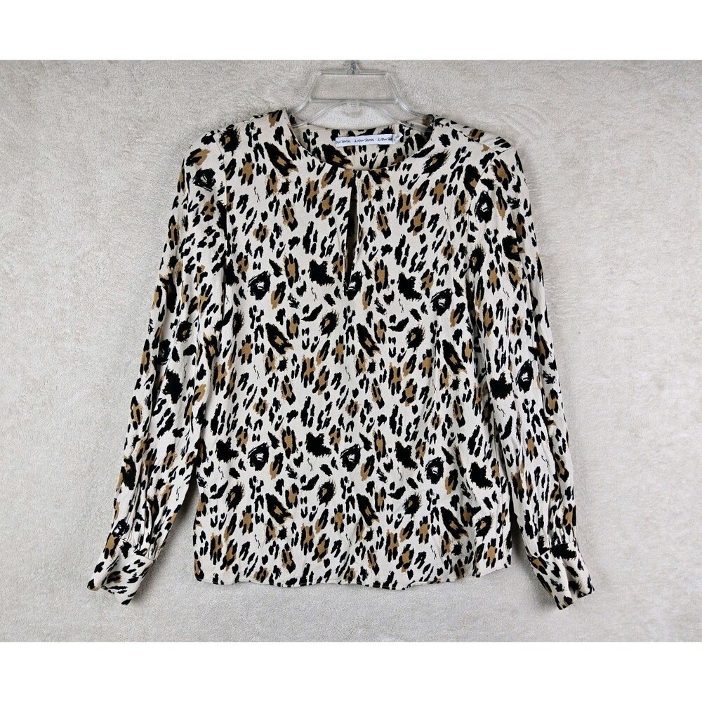 & Other Stories Women's Long Sleeve Animal Leopard V Neck Blouse Top Size 2